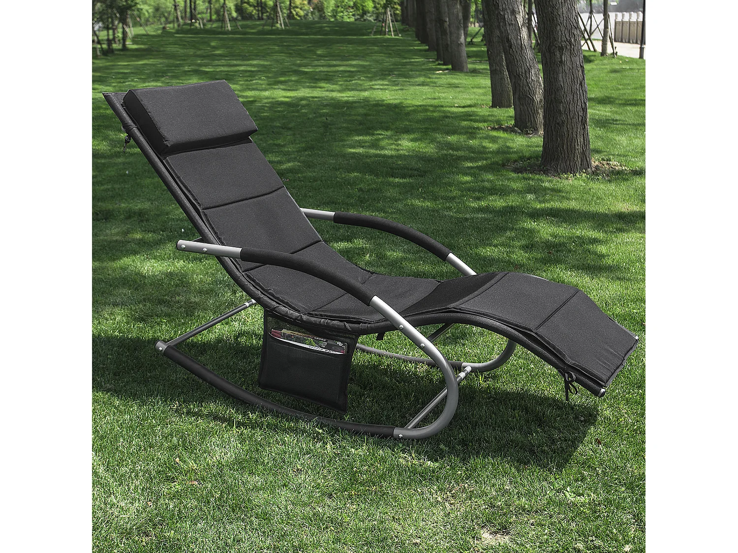 SoBuy OGS28-P02 Coussin Forme Ergonomique Surmatelas rembourré avec l'appui-tête pour Fauteuil à Bascule Jardin - Noir