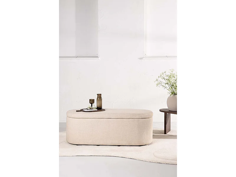 Pouf Avec Coffre "Potenza" 130cm Blanc Cassé