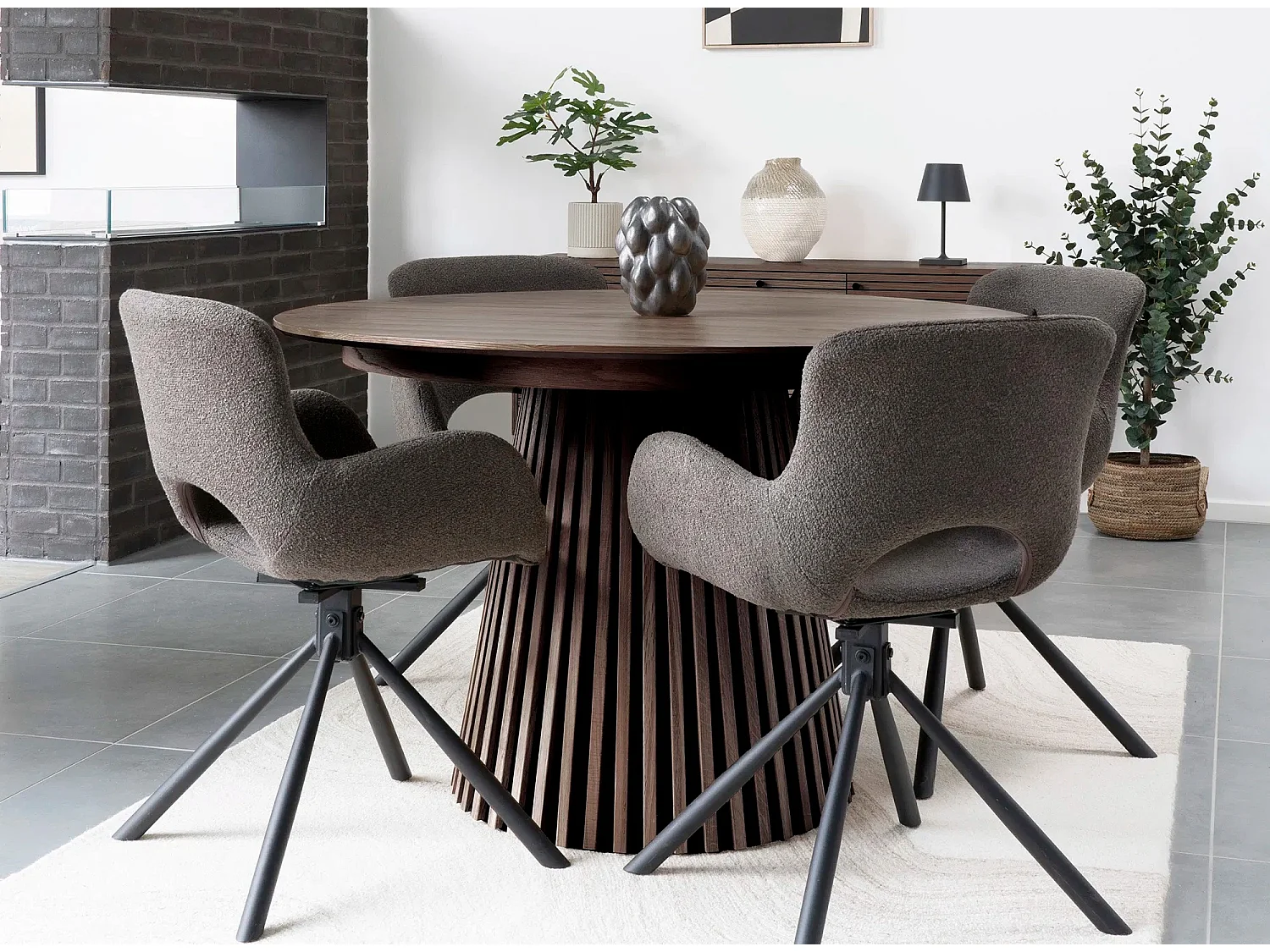 Table à manger ronde extensible LANZA-Marron-Diamètre 120/160-200 cm