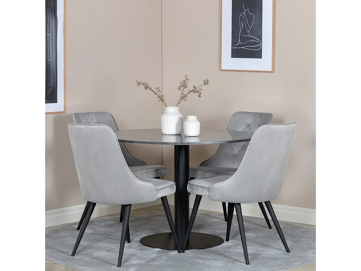 Table à Manger en Marbre "Estelle" 106cm Gris Foncé & Noir