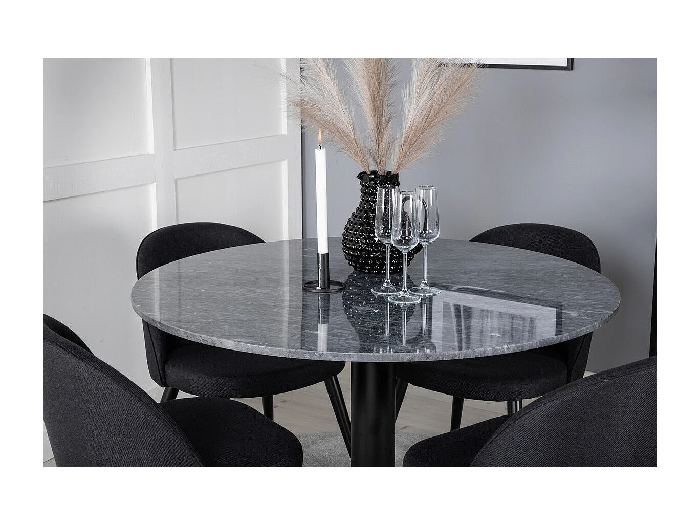 Table à Manger en Marbre "Estelle" 106cm Gris Foncé & Noir
