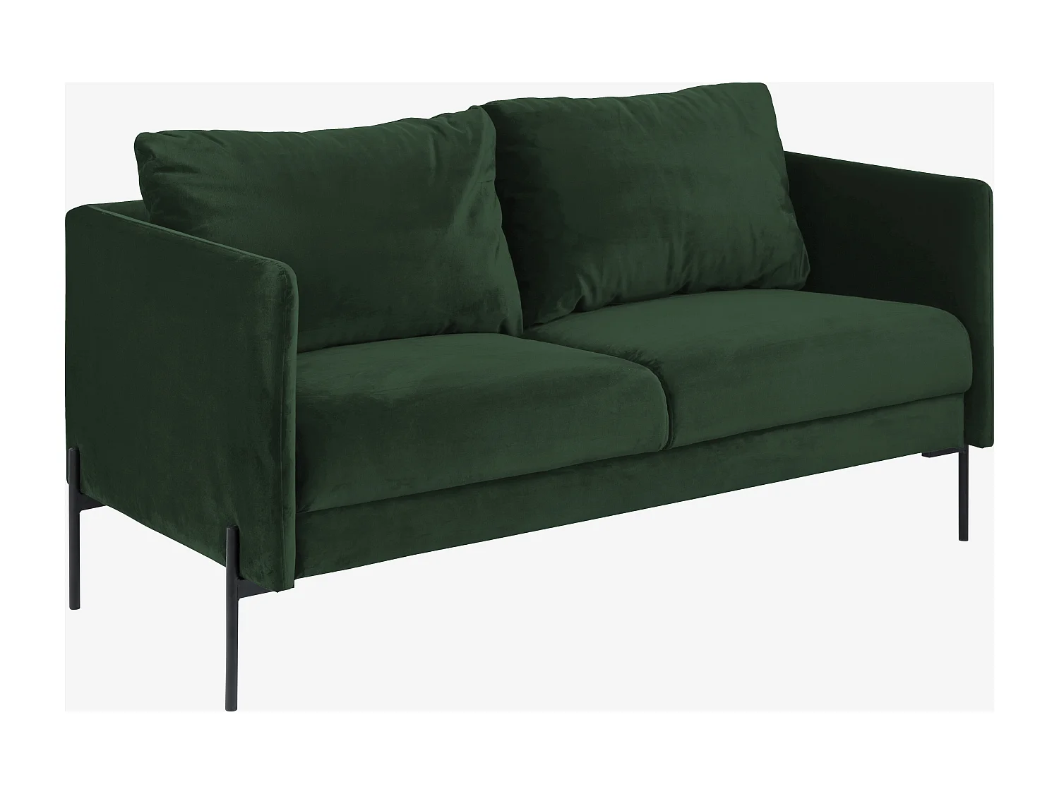 Kingsley A2 2,5-Sitzer-Sofa mit schwarzen Metallbeinen. Dunkelgrün