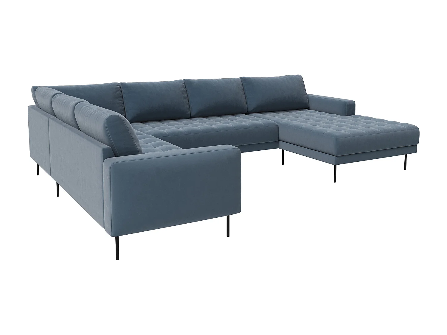 Rouge Canapé d'angle avec chaise longue et pieds noirs.