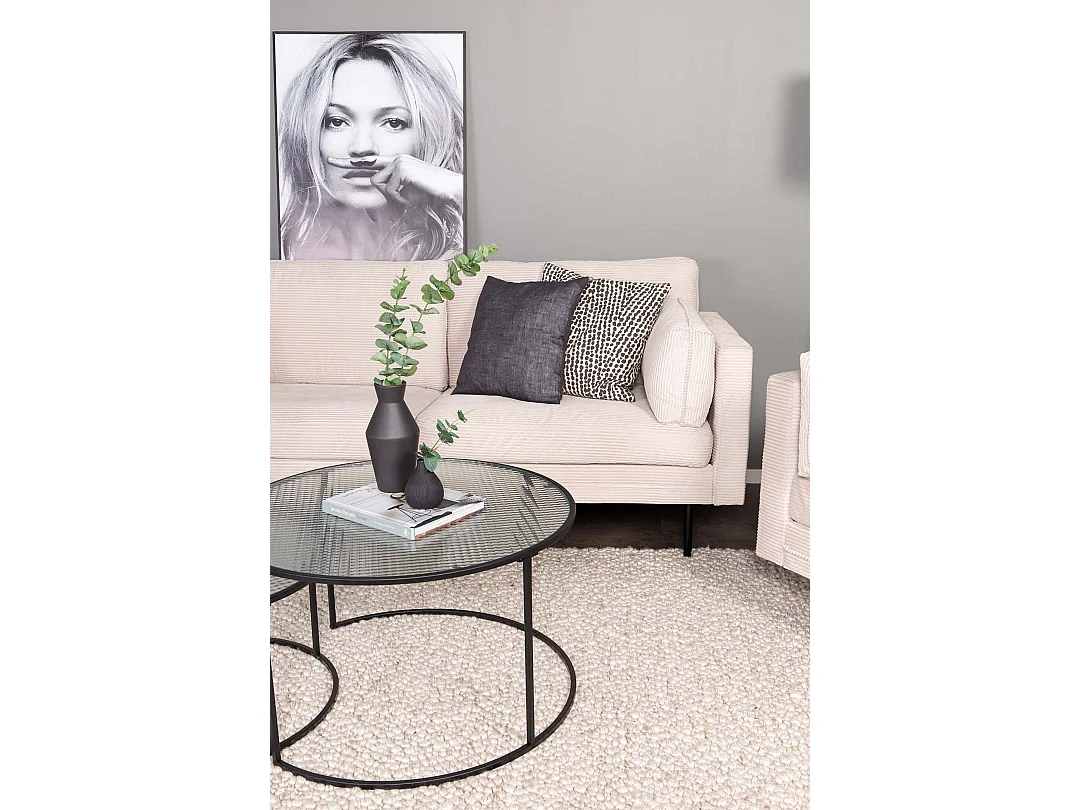 Boom canapé 3 personnes velours côtelé beige clair.