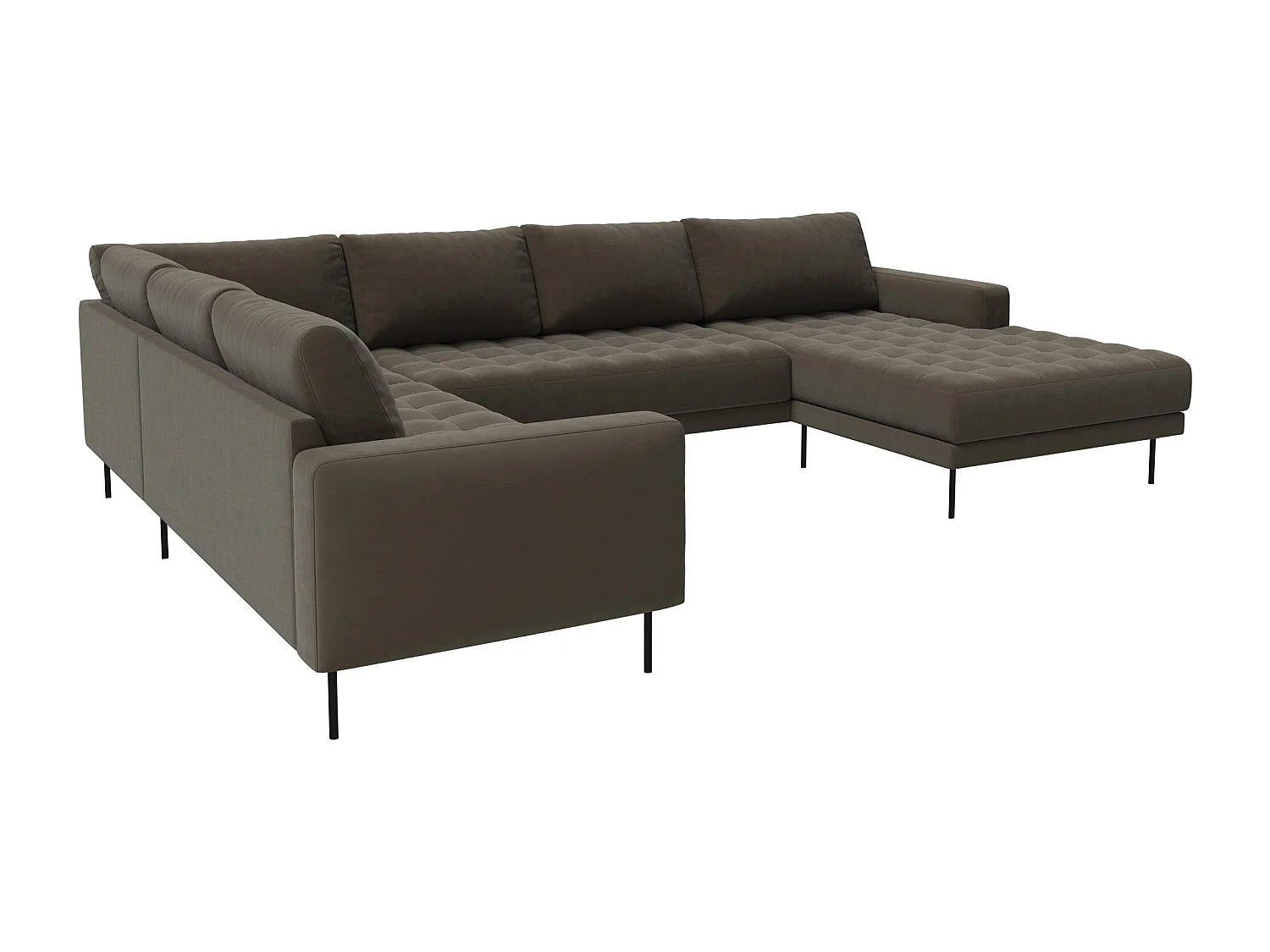 Rouge Ecksofa mit Chaiselongue und schwarzen Beinen. Grau-braun//Rechtsgewendet
