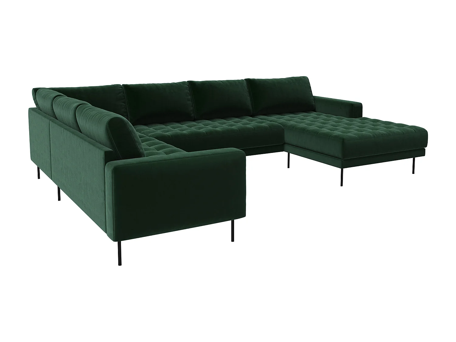 Rouge Canapé d'angle avec chaise longue et pieds noirs.