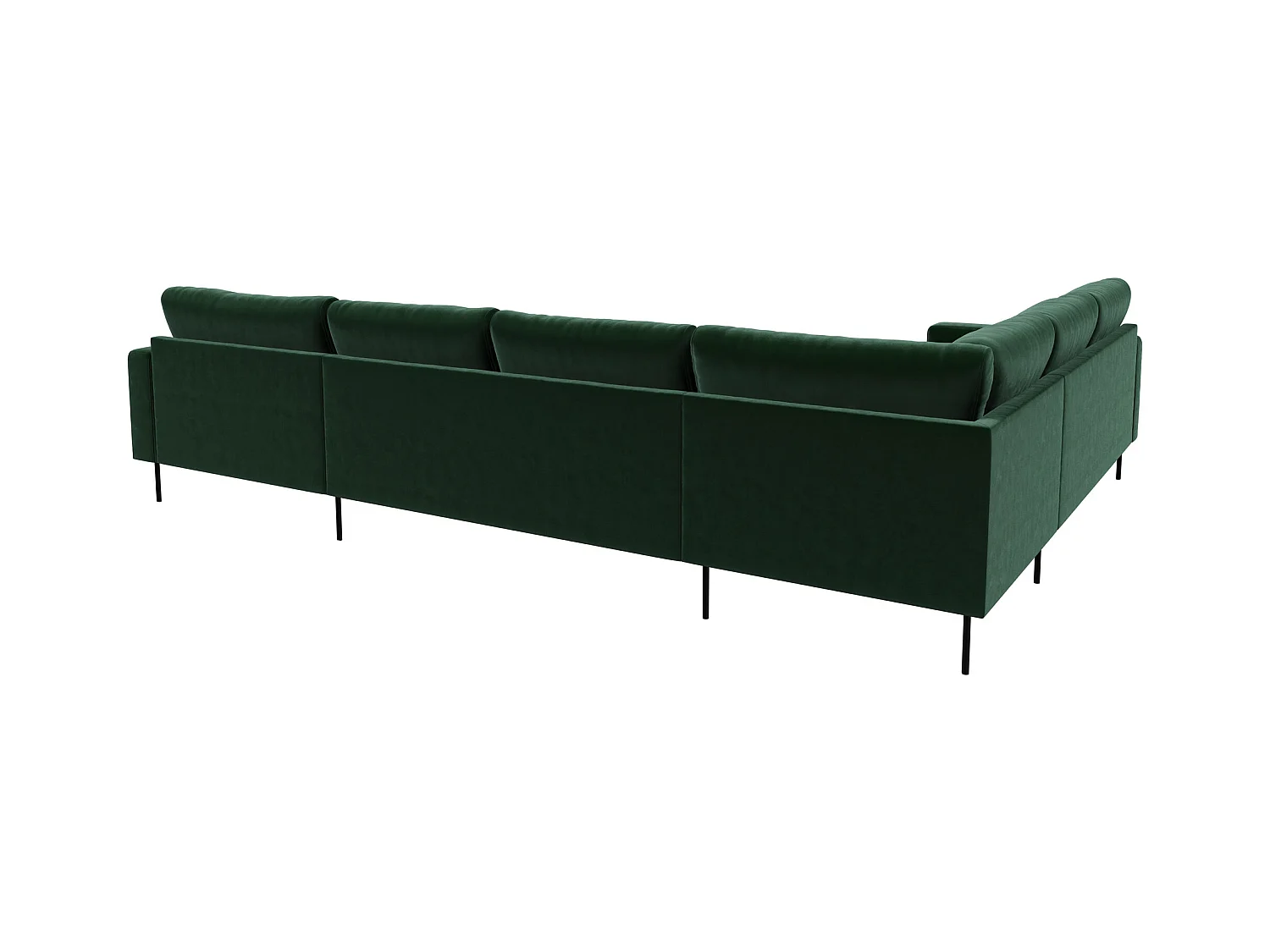 Rouge Ecksofa mit Chaiselongue und schwarzen Beinen. Dunkelgrün//Rechtsgewendet