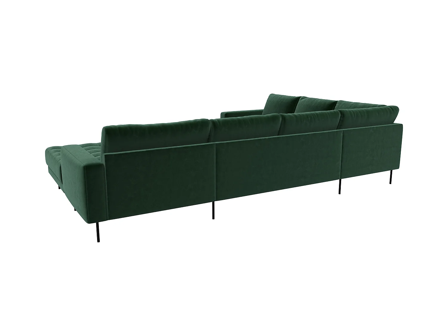 Rouge Ecksofa mit Chaiselongue und schwarzen Beinen. Dunkelgrün//Rechtsgewendet