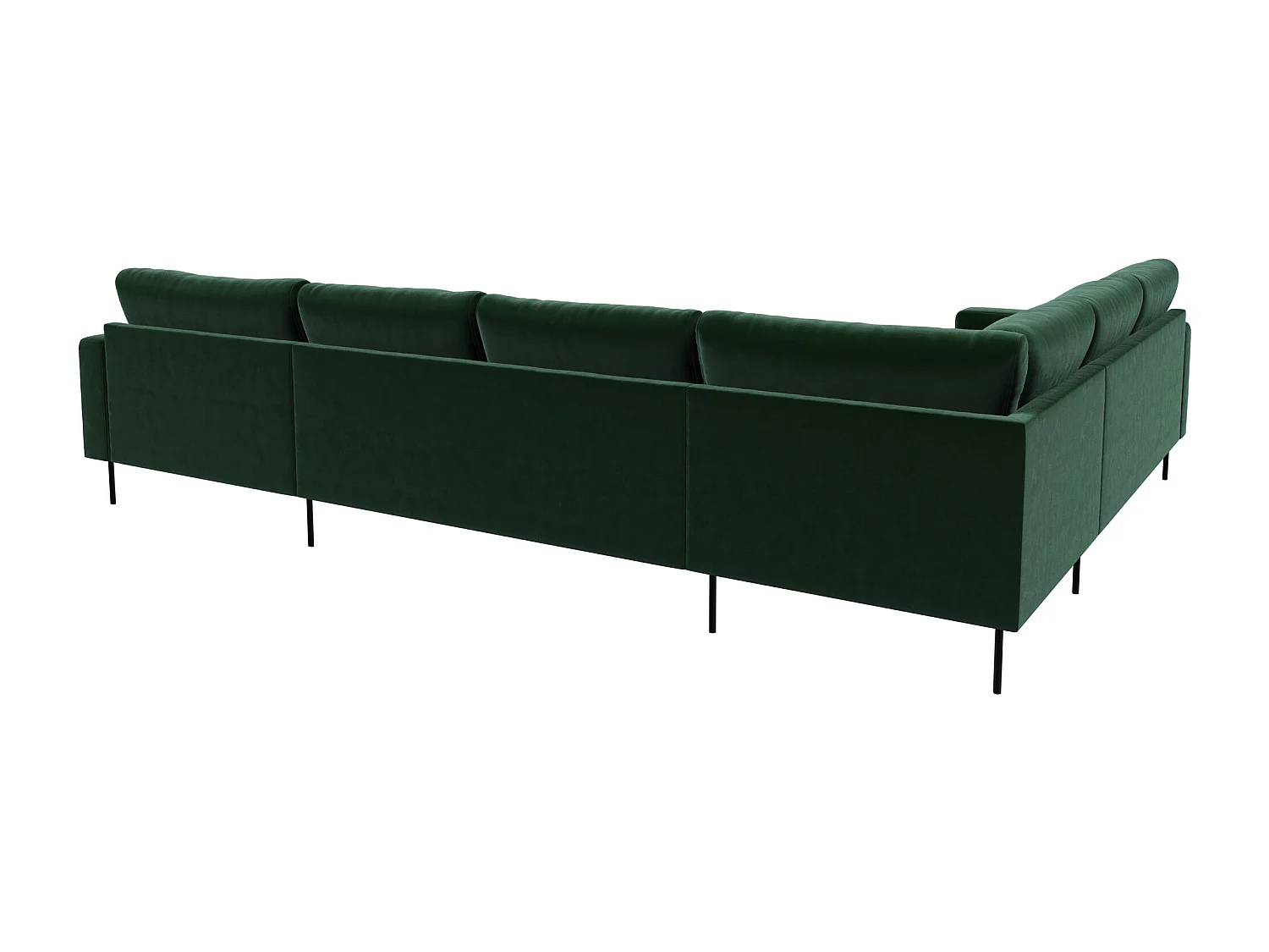 Rouge Ecksofa mit Chaiselongue und schwarzen Beinen. Dunkelgrün//Rechtsgewendet