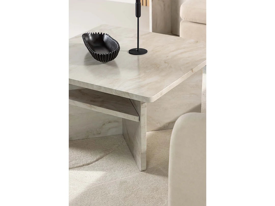 Table Basse Effet Marbre "Alesund " 75cm Beige