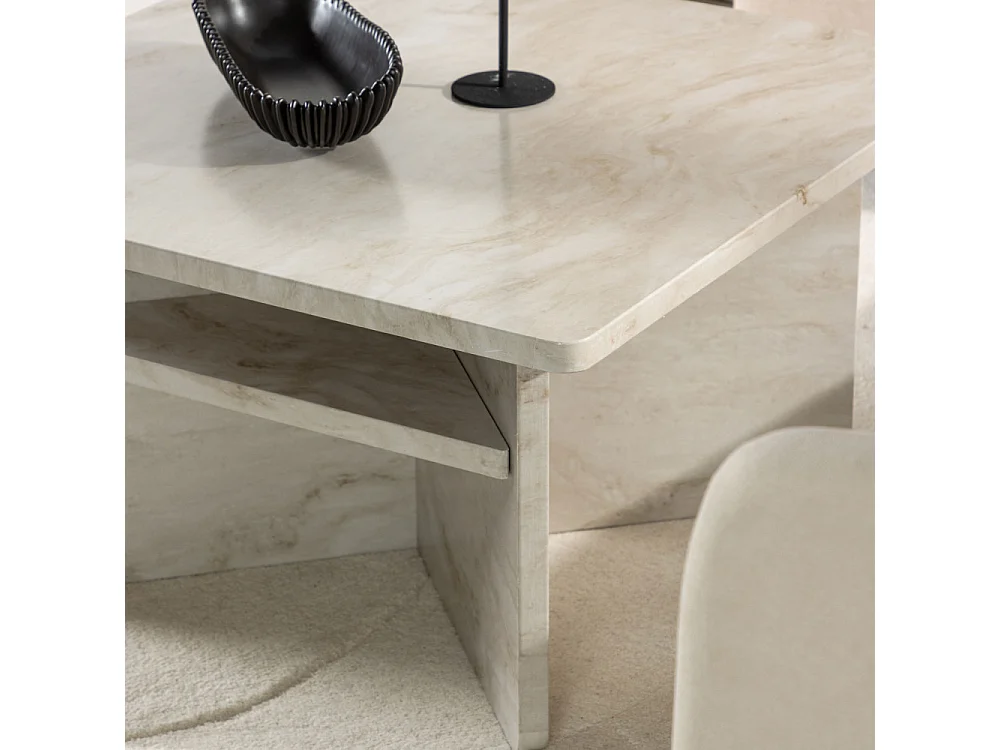 Table Basse Effet Marbre "Alesund " 75cm Beige