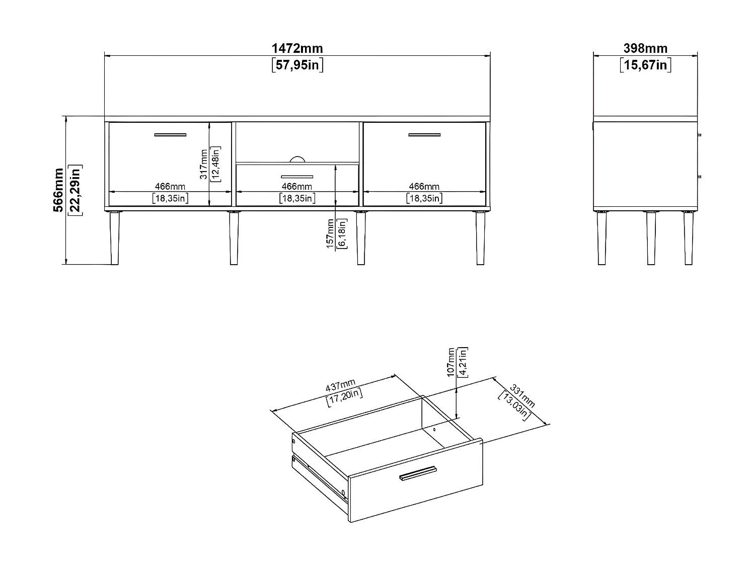 Media TV Tisch 2 Türen 1 Schublade Nussbaum dekor.