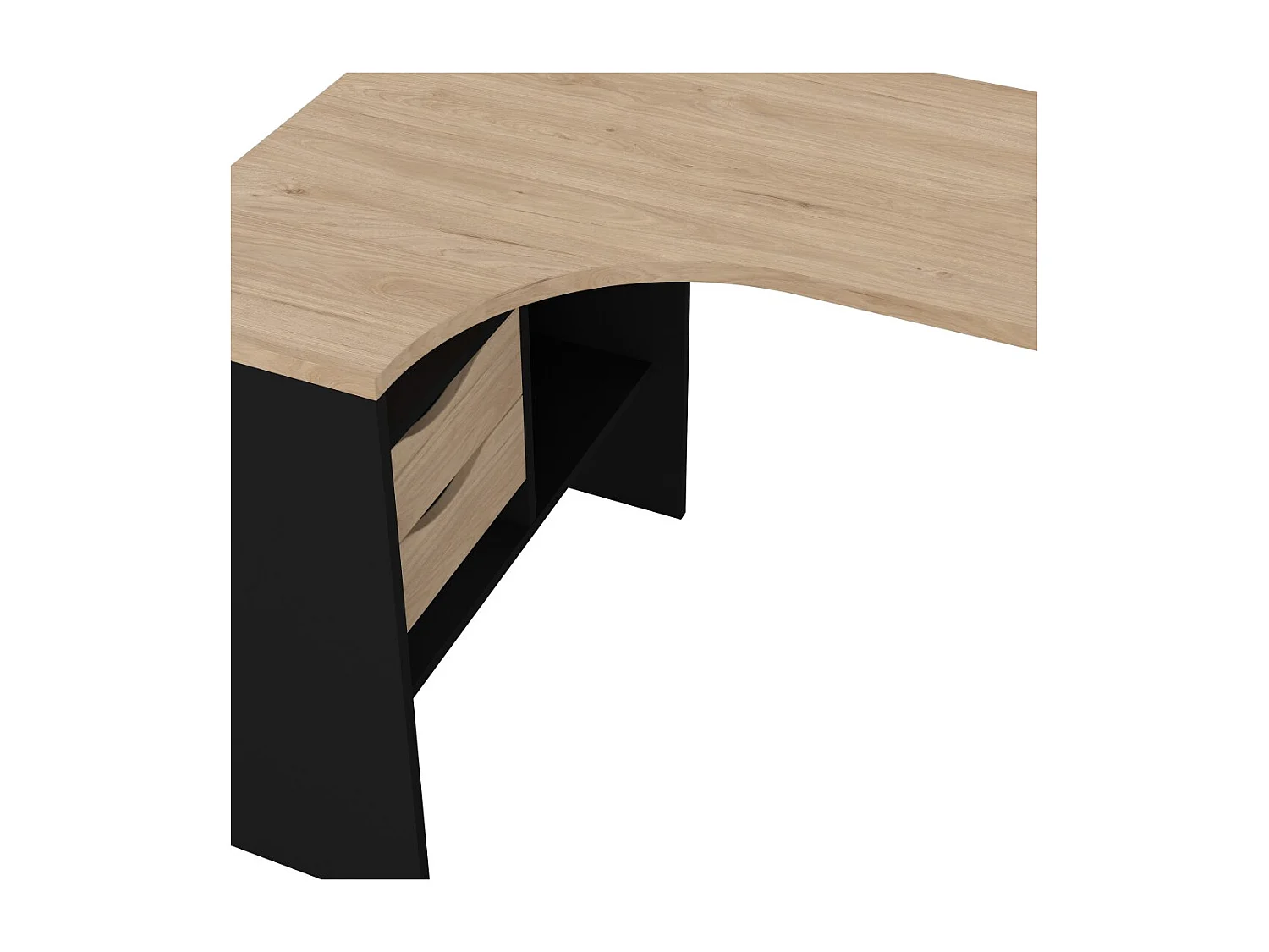 FunctionPlus bureau hoek 3 planken 2 laden okkernoot decor zwart mat.