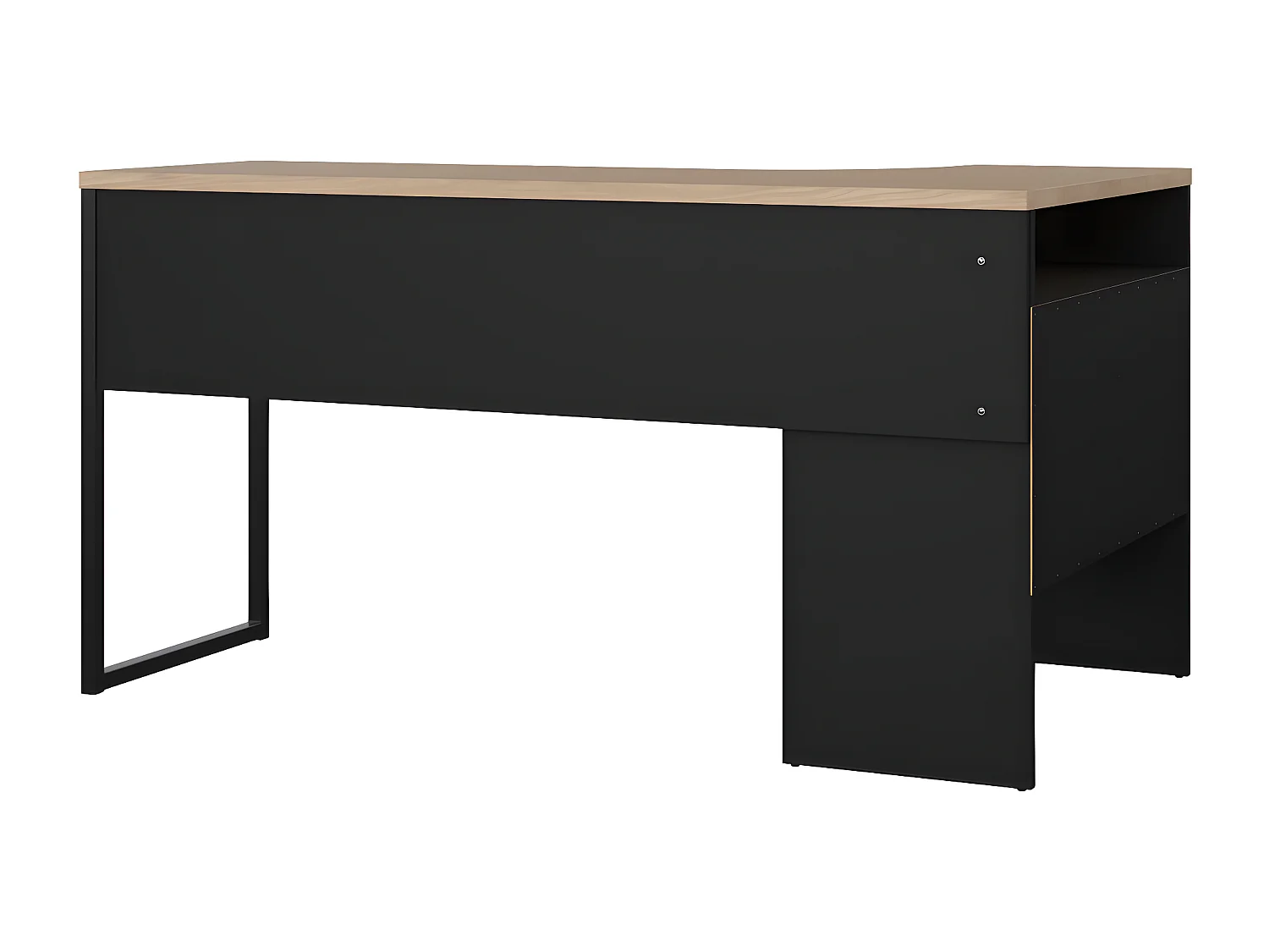 FunctionPlus bureau hoek 3 planken 2 laden okkernoot decor zwart mat.