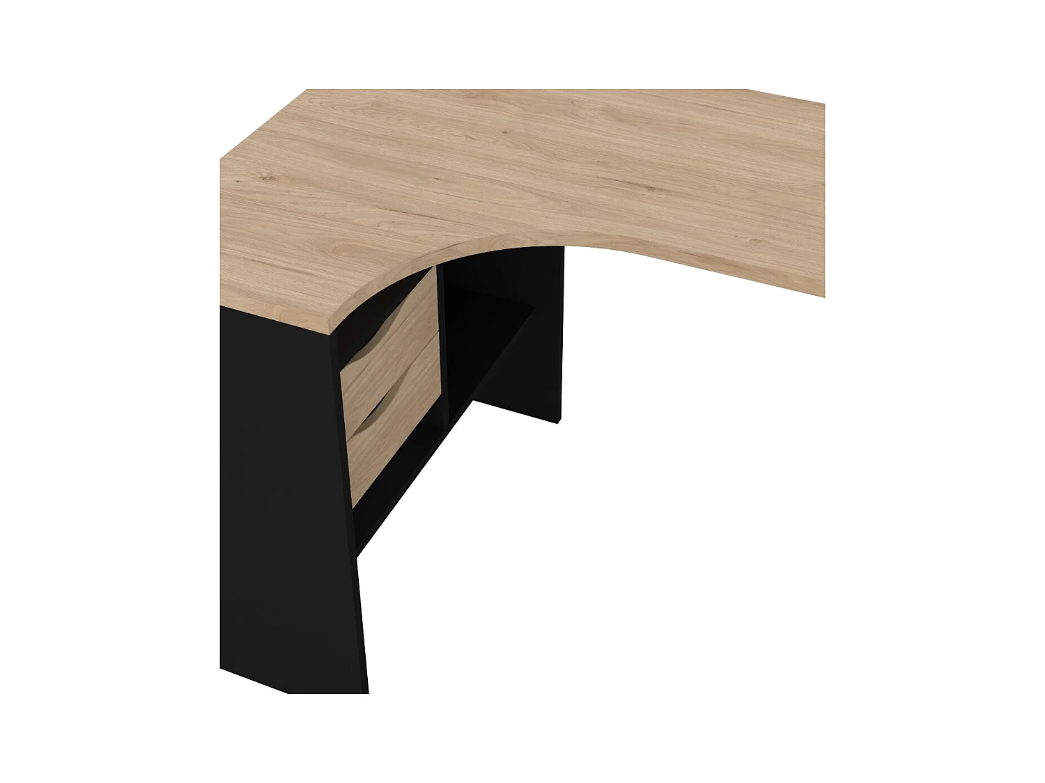 FunctionPlus bureau hoek 3 planken 2 laden okkernoot decor zwart mat.