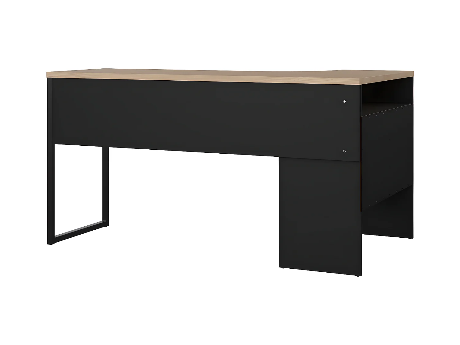 FunctionPlus bureau hoek 3 planken 2 laden okkernoot decor zwart mat.