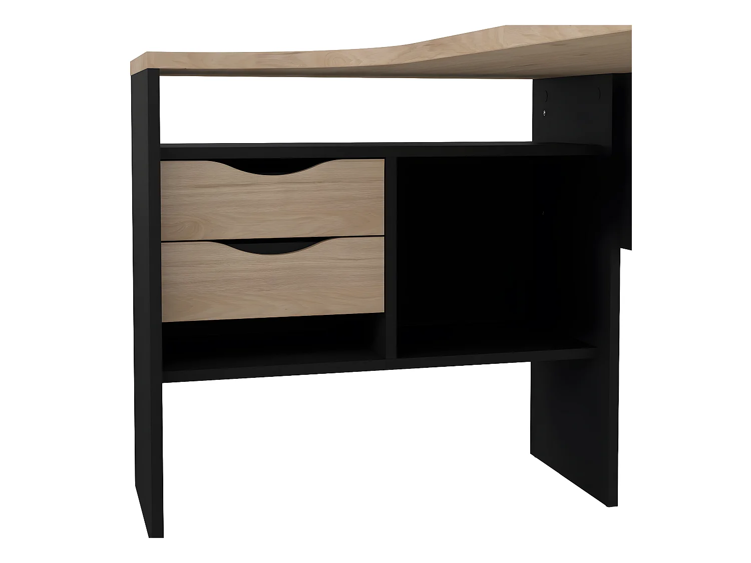 FunctionPlus bureau hoek 3 planken 2 laden okkernoot decor zwart mat.