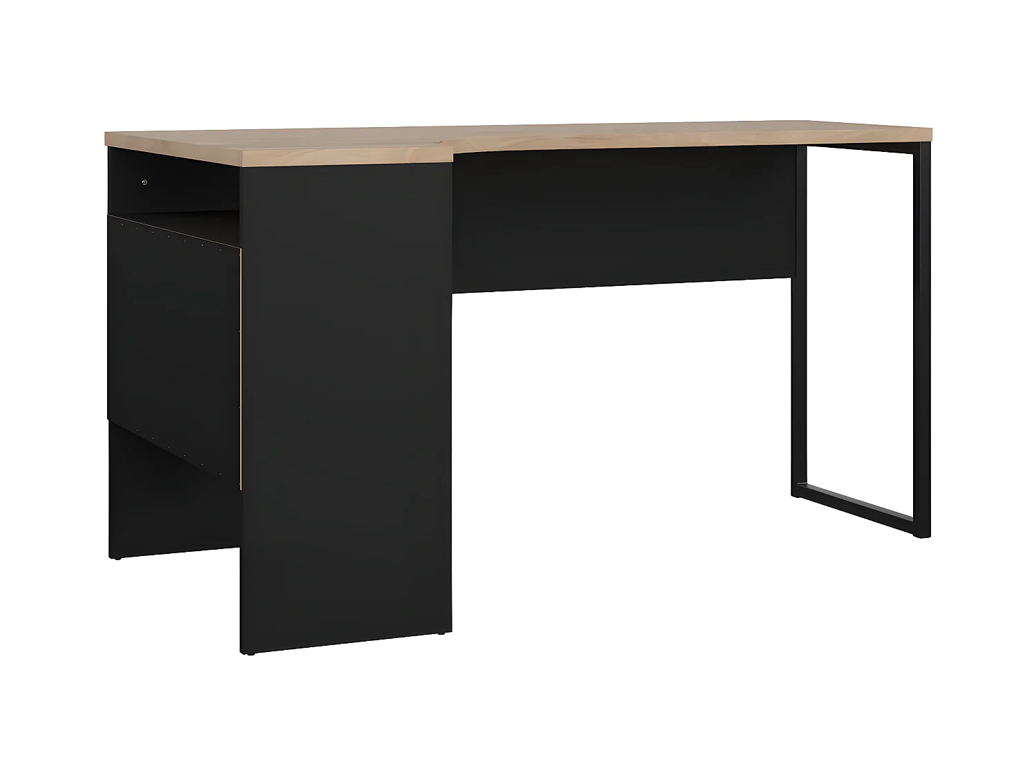 FunctionPlus bureau hoek 3 planken 2 laden okkernoot decor zwart mat.
