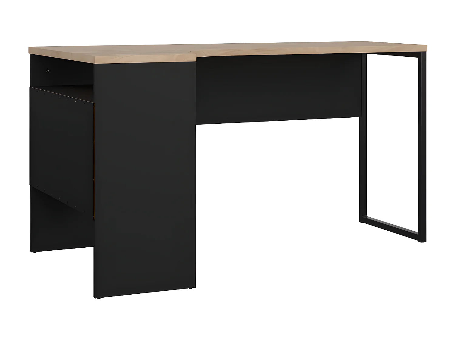 FunctionPlus bureau hoek 3 planken 2 laden okkernoot decor zwart mat.