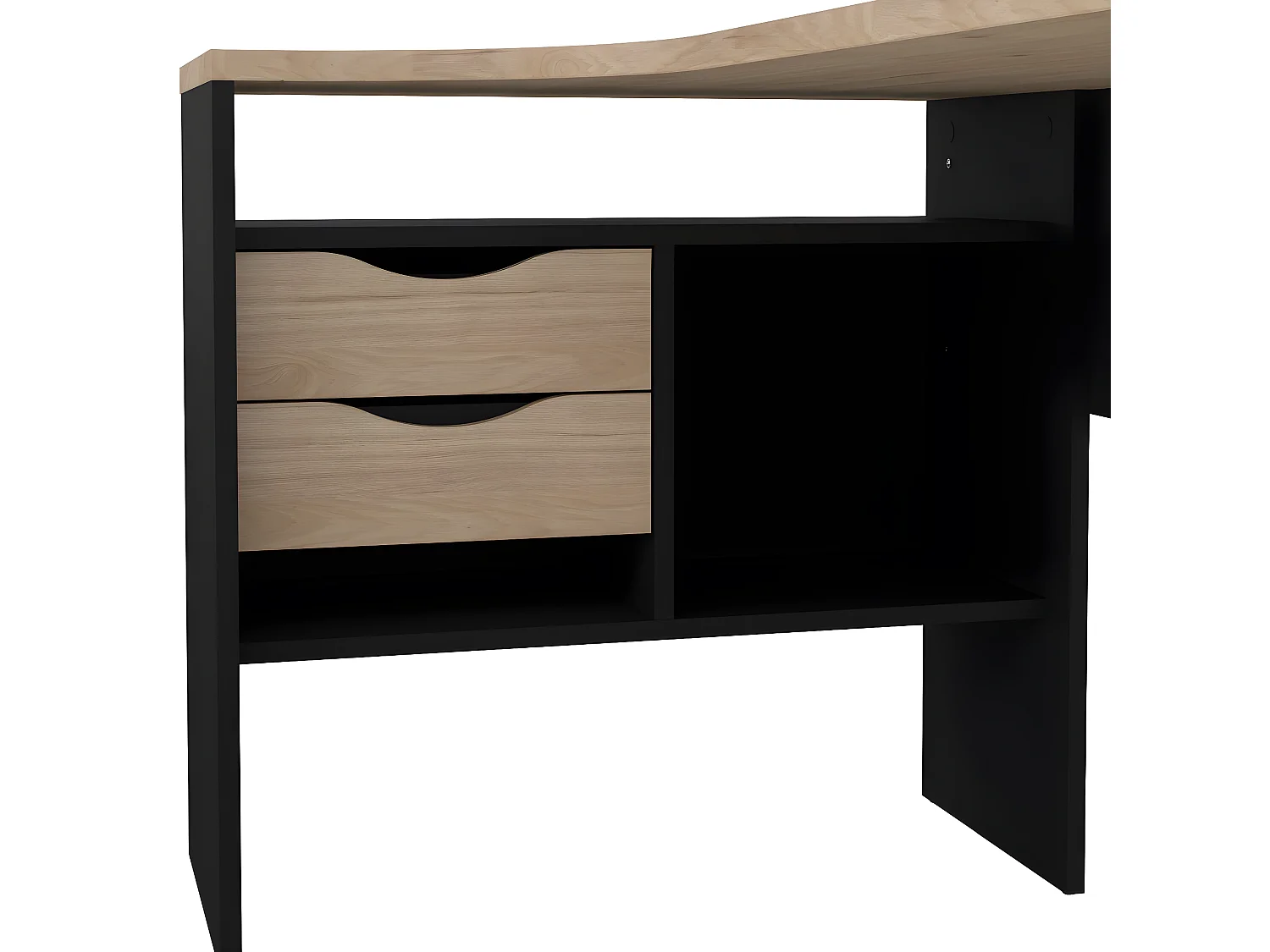 FunctionPlus bureau hoek 3 planken 2 laden okkernoot decor zwart mat.