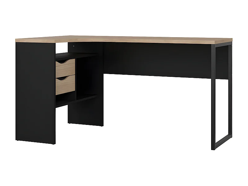 FunctionPlus Schreibtisch Ecke 3 Ablagen 2 Schubladen Nussbaum dekor schwarz matt.