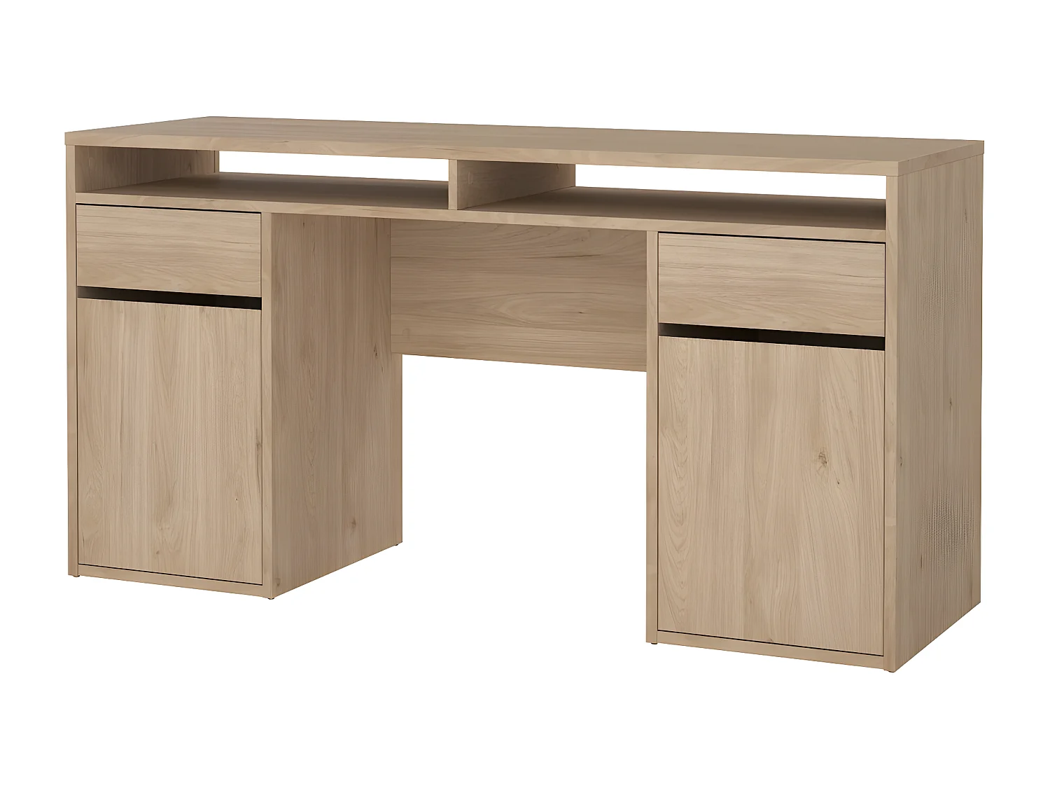 FunctionPlus bureau 2 portes 2 tiroirs noyer décor.