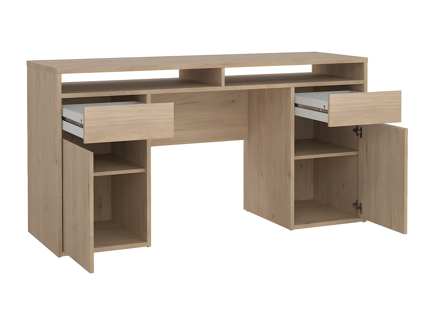 FunctionPlus bureau 2 portes 2 tiroirs noyer décor.