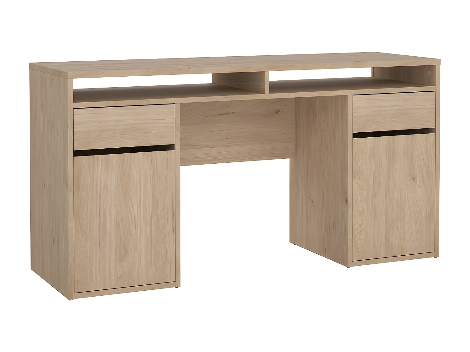 FunctionPlus bureau 2 portes 2 tiroirs noyer décor.