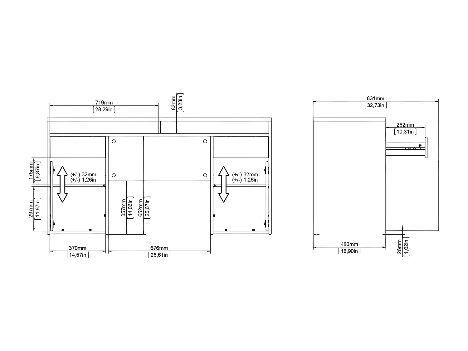 FunctionPlus bureau 2 portes 2 tiroirs noyer décor.
