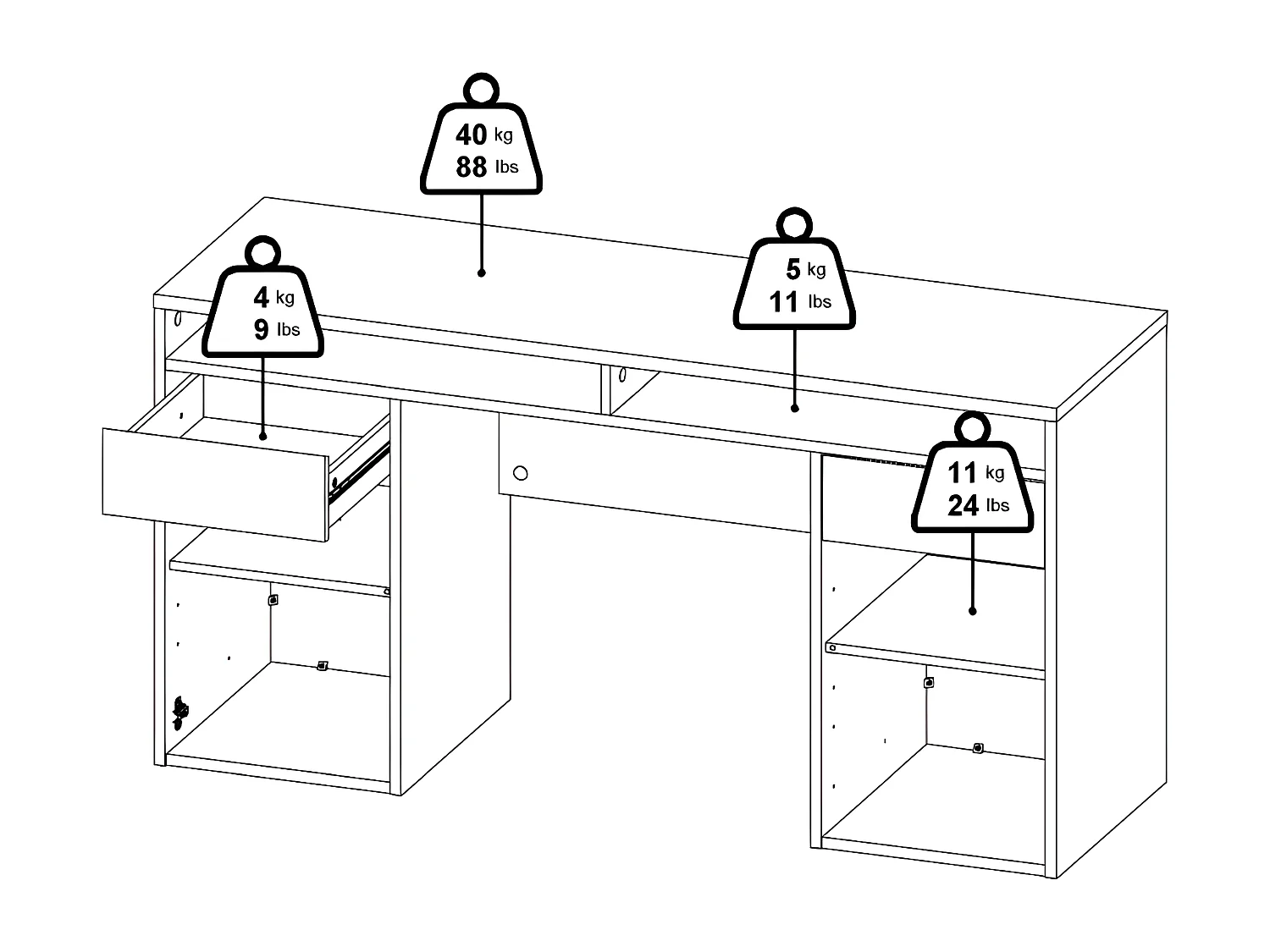 FunctionPlus bureau 2 deuren 2 laden okkernoot decor.