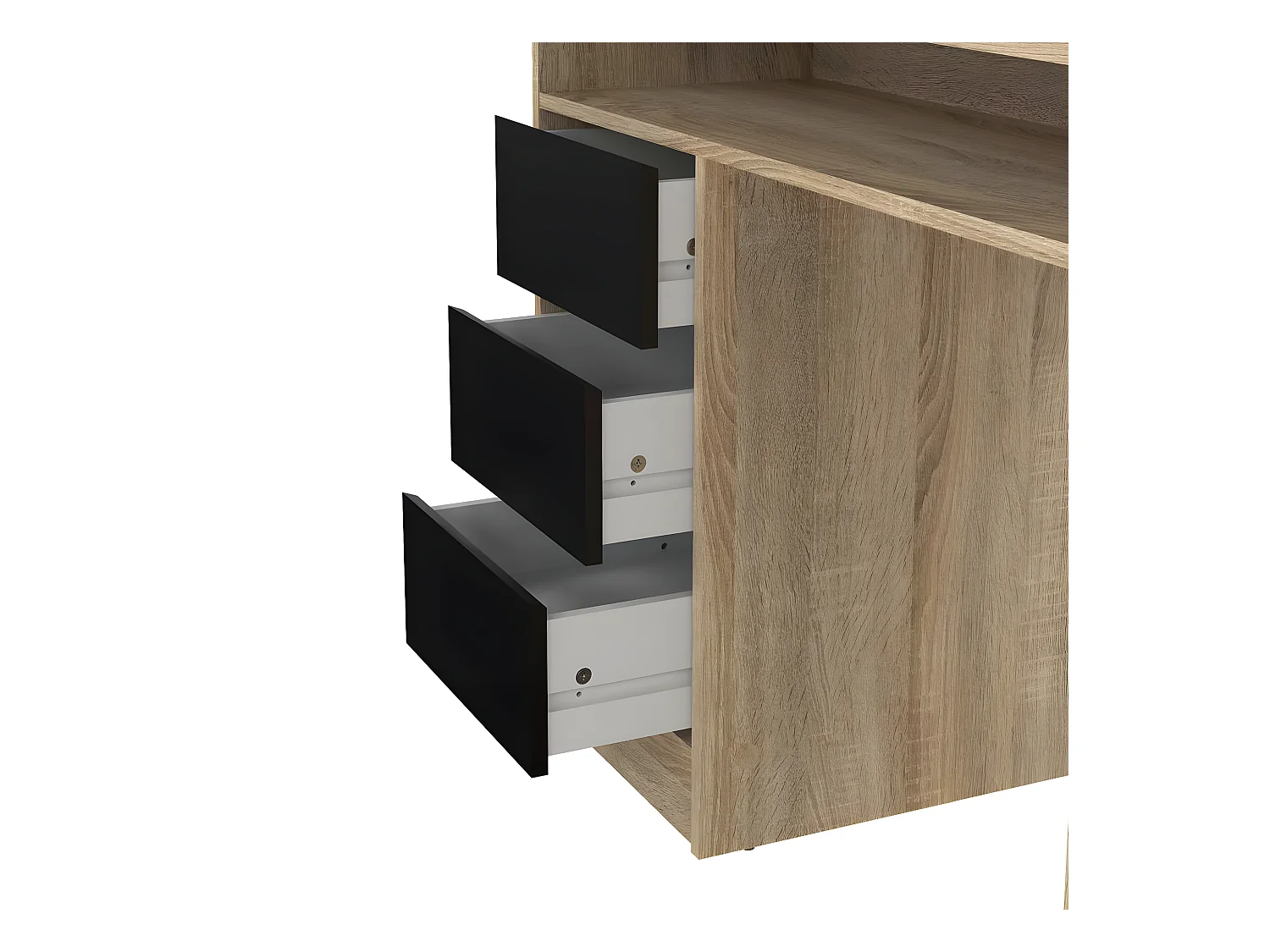 FunctionPlus bureau avec serrure 1 porte 3 tiroirs chêne décor noir.