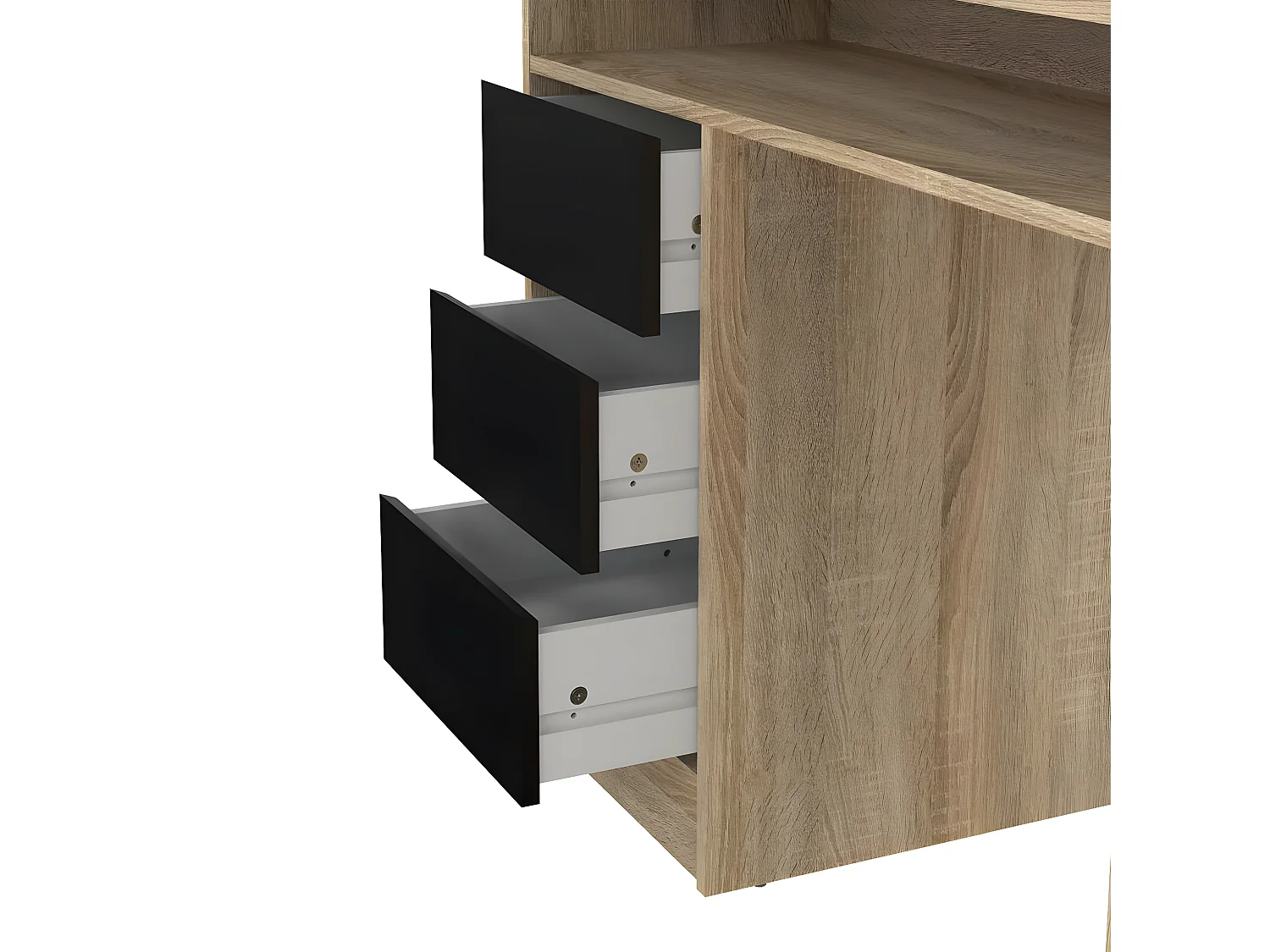 FunctionPlus bureau avec serrure 1 porte 3 tiroirs chêne décor noir.