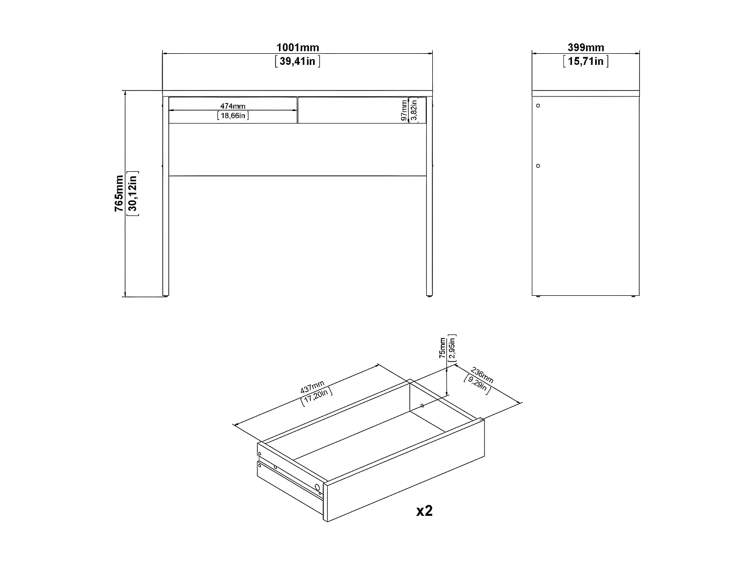 FunctionPlus Schreibtisch mit Regal 2 Schubladen Nussbaum dekor.