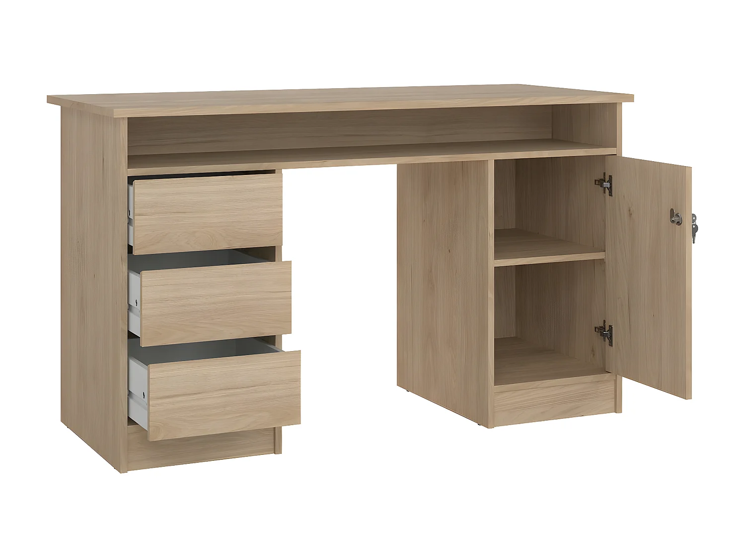 FunctionPlus Schreibtisch mit Schloss 1 Tür 3 Schubladen Nussbaum dekor.