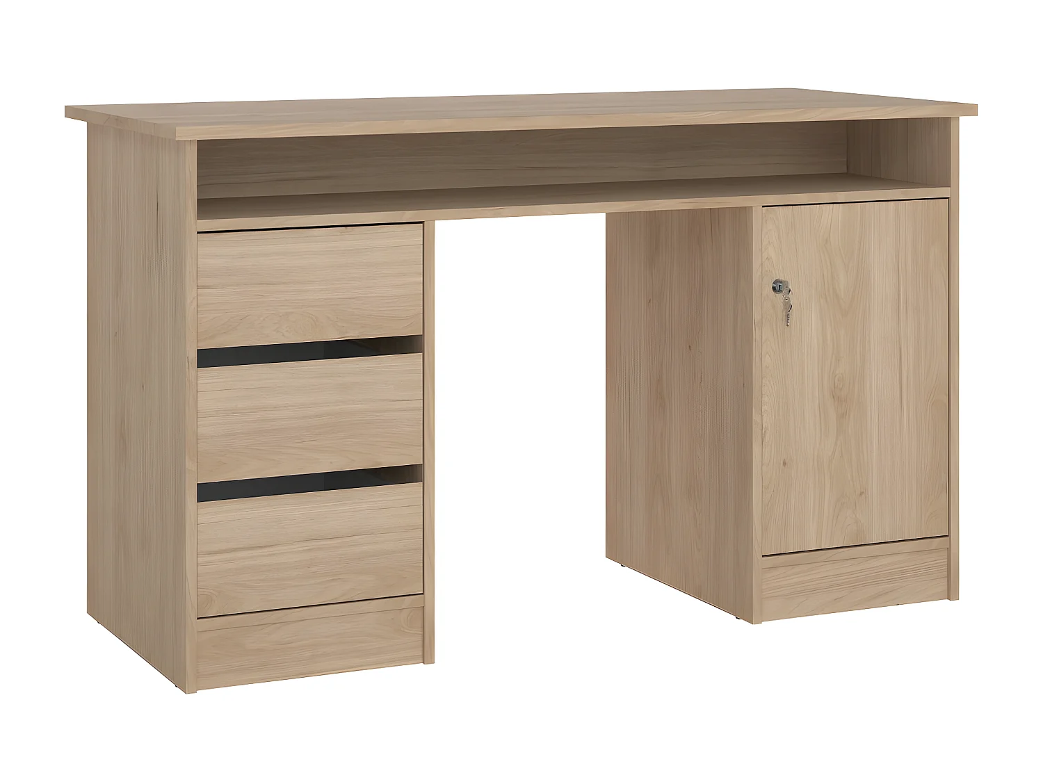 FunctionPlus Schreibtisch mit Schloss 1 Tür 3 Schubladen Nussbaum dekor.