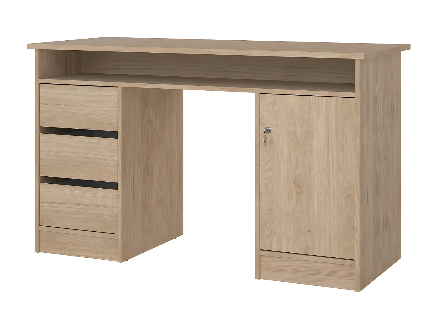 FunctionPlus bureau met slot 1 deur 3 laden okkernoot decor.