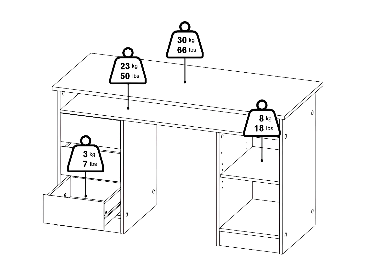 FunctionPlus bureau met slot 1 deur 3 laden okkernoot decor.