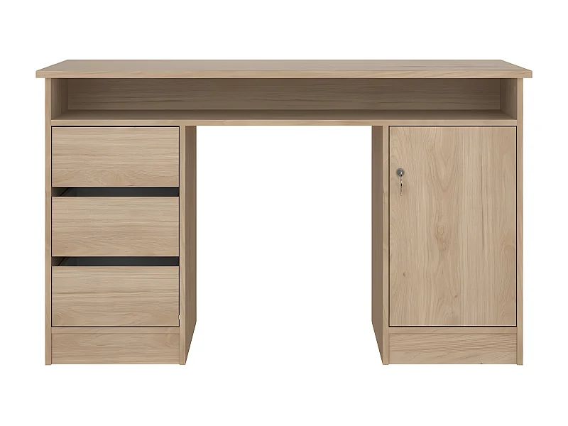 FunctionPlus bureau met slot 1 deur 3 laden okkernoot decor.