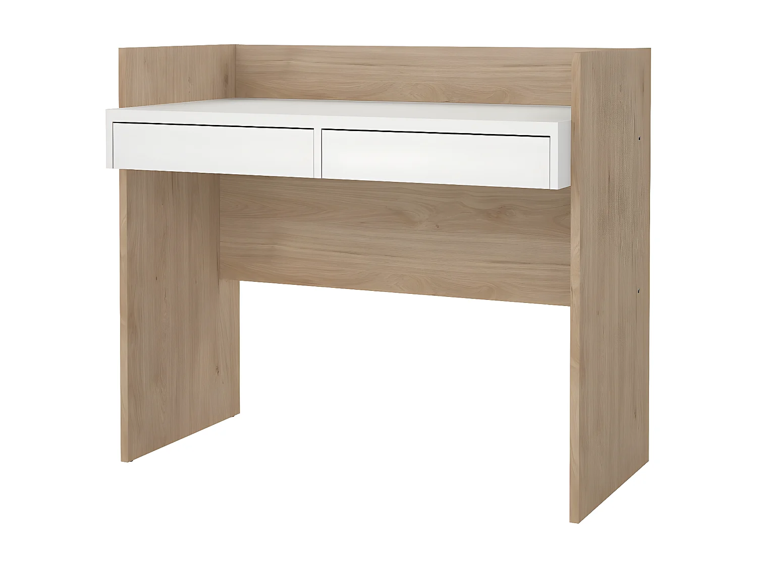 FunctionPlus Schreibtisch 2 Schubladen Nussbaum dekor weiß.