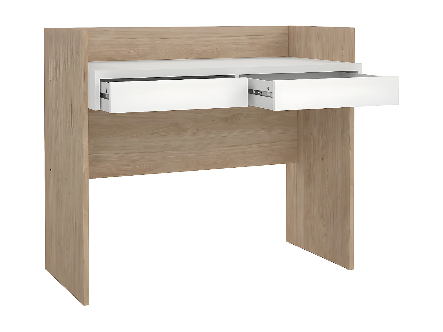 FunctionPlus Schreibtisch 2 Schubladen Nussbaum dekor weiß.