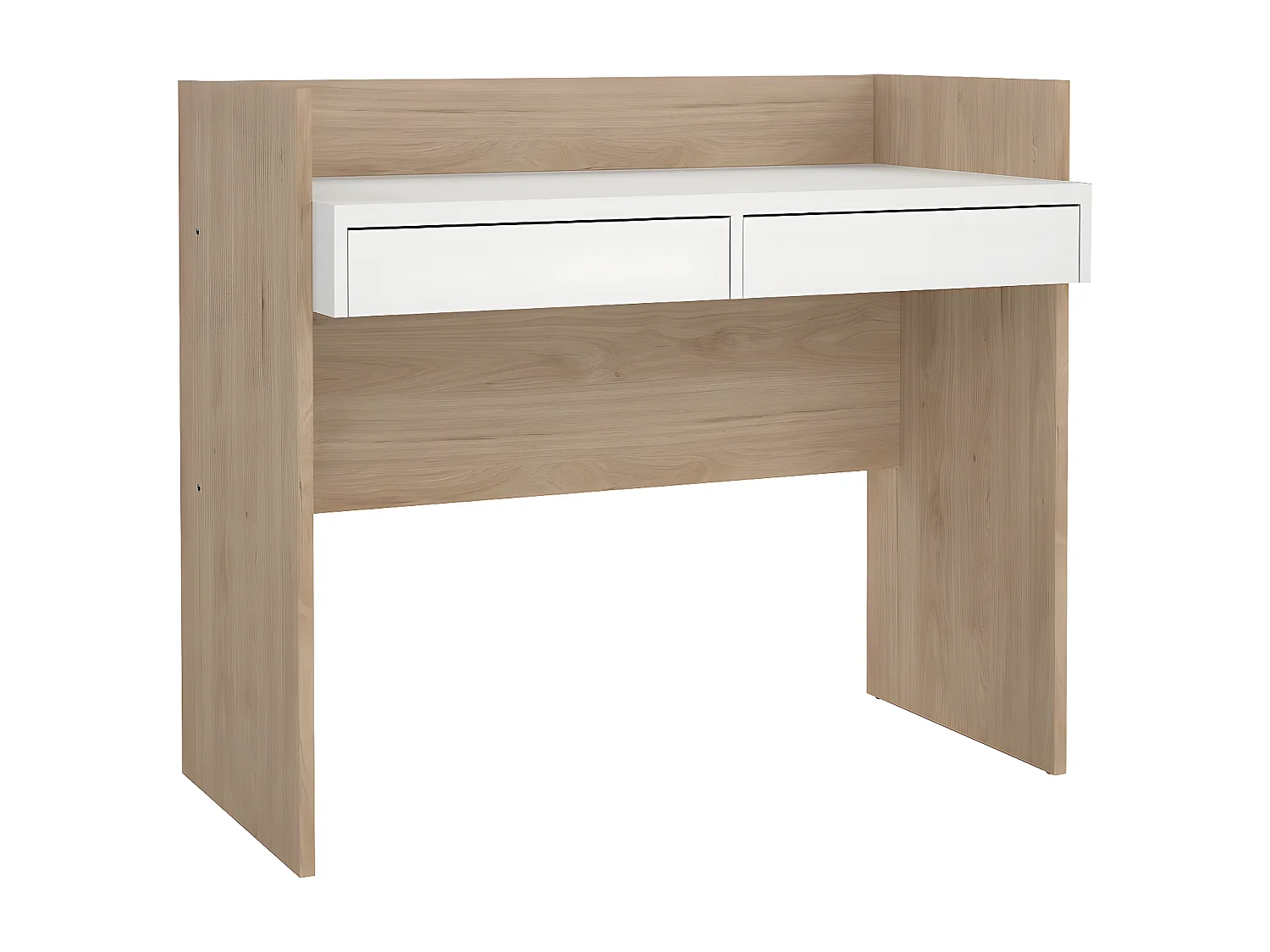 FunctionPlus Schreibtisch 2 Schubladen Nussbaum dekor weiß.