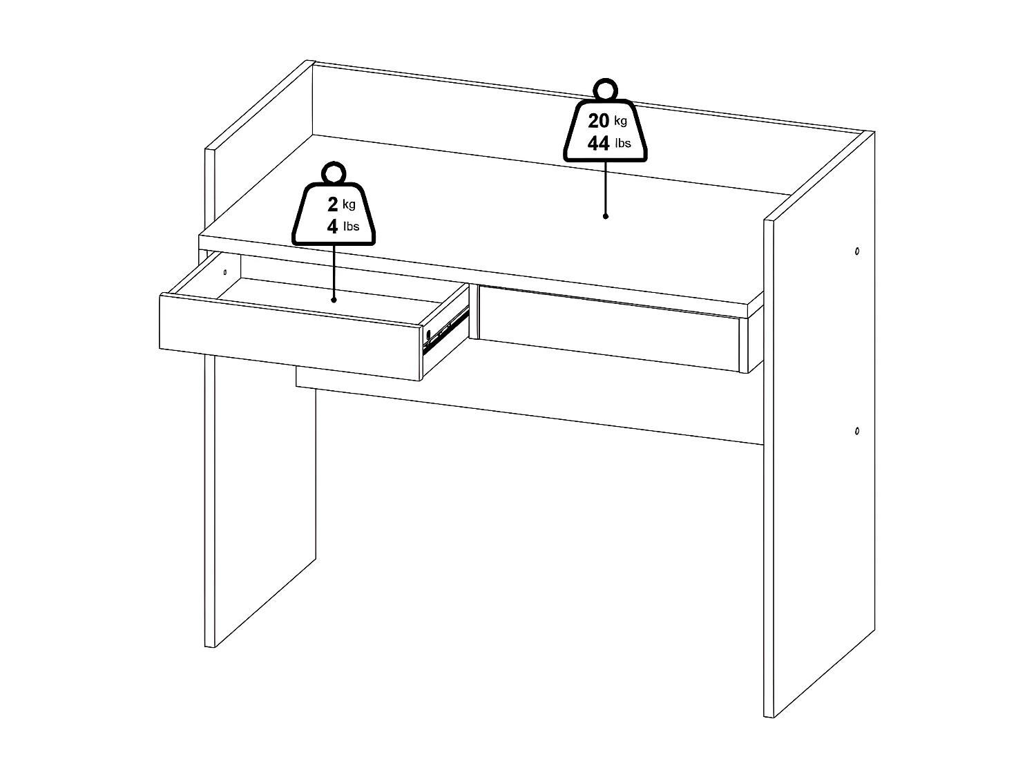 FunctionPlus Schreibtisch 2 Schubladen Nussbaum dekor weiß.