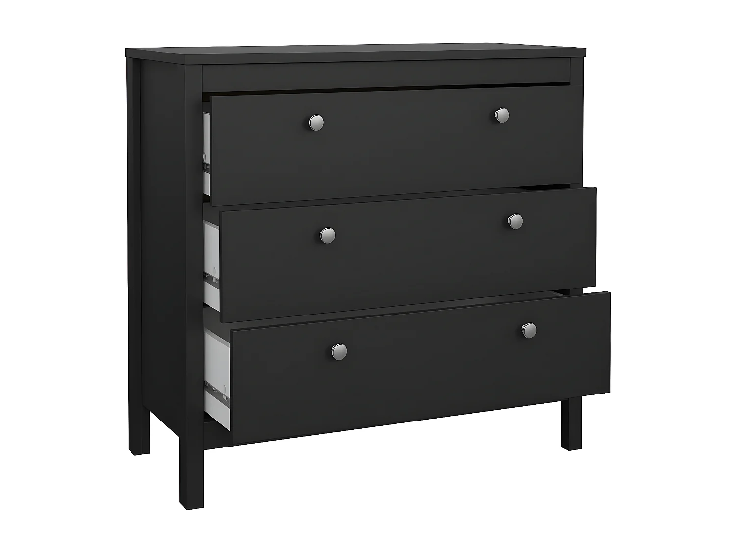 Madrid Kommode 3 Schubladen schwarz matt.