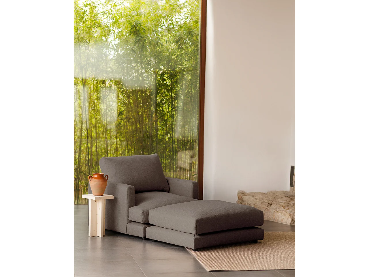 Puff gris oscuro de 97x80cm - LAIA - DECOWOOD