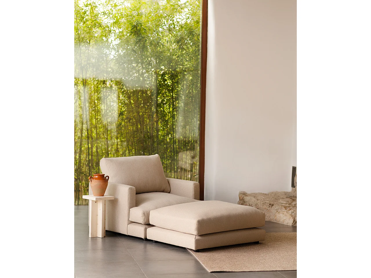 Puff beige de 97x80cm - LAIA - DECOWOOD