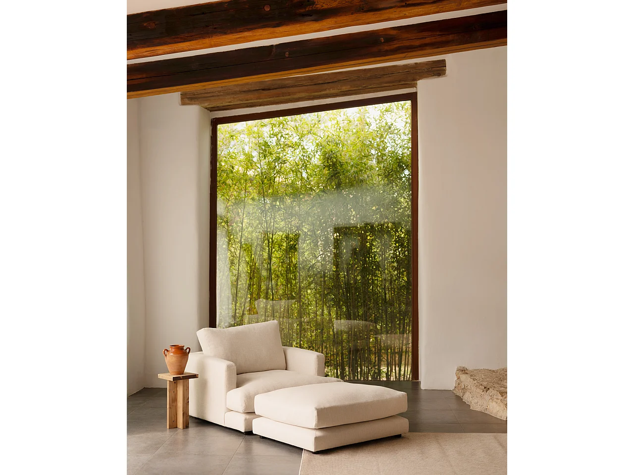 Puff blanco roto de 97x80cm - LAIA - DECOWOOD
