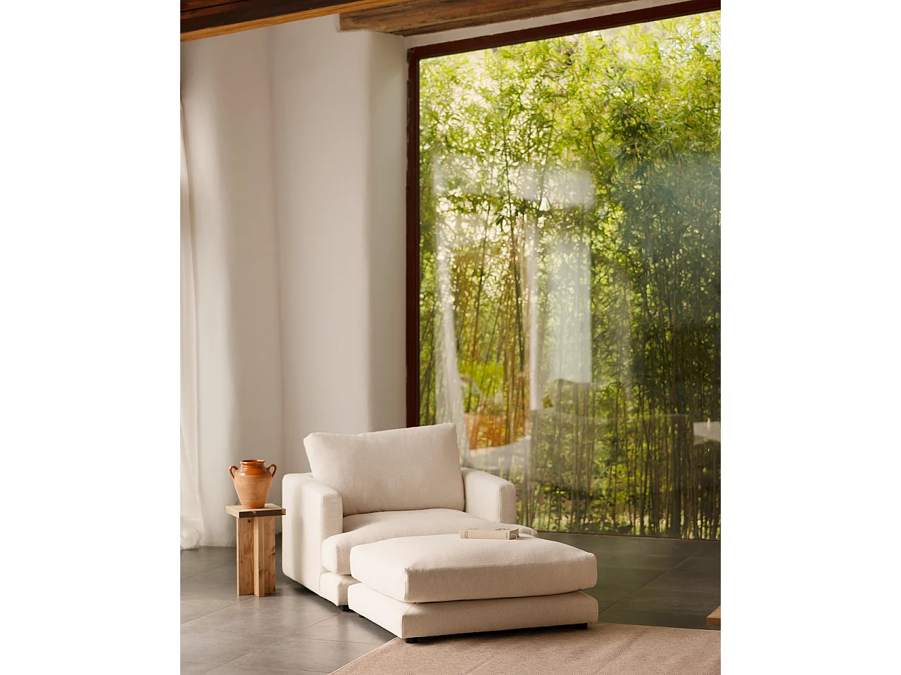 Puff blanco roto de 97x80cm - LAIA - DECOWOOD