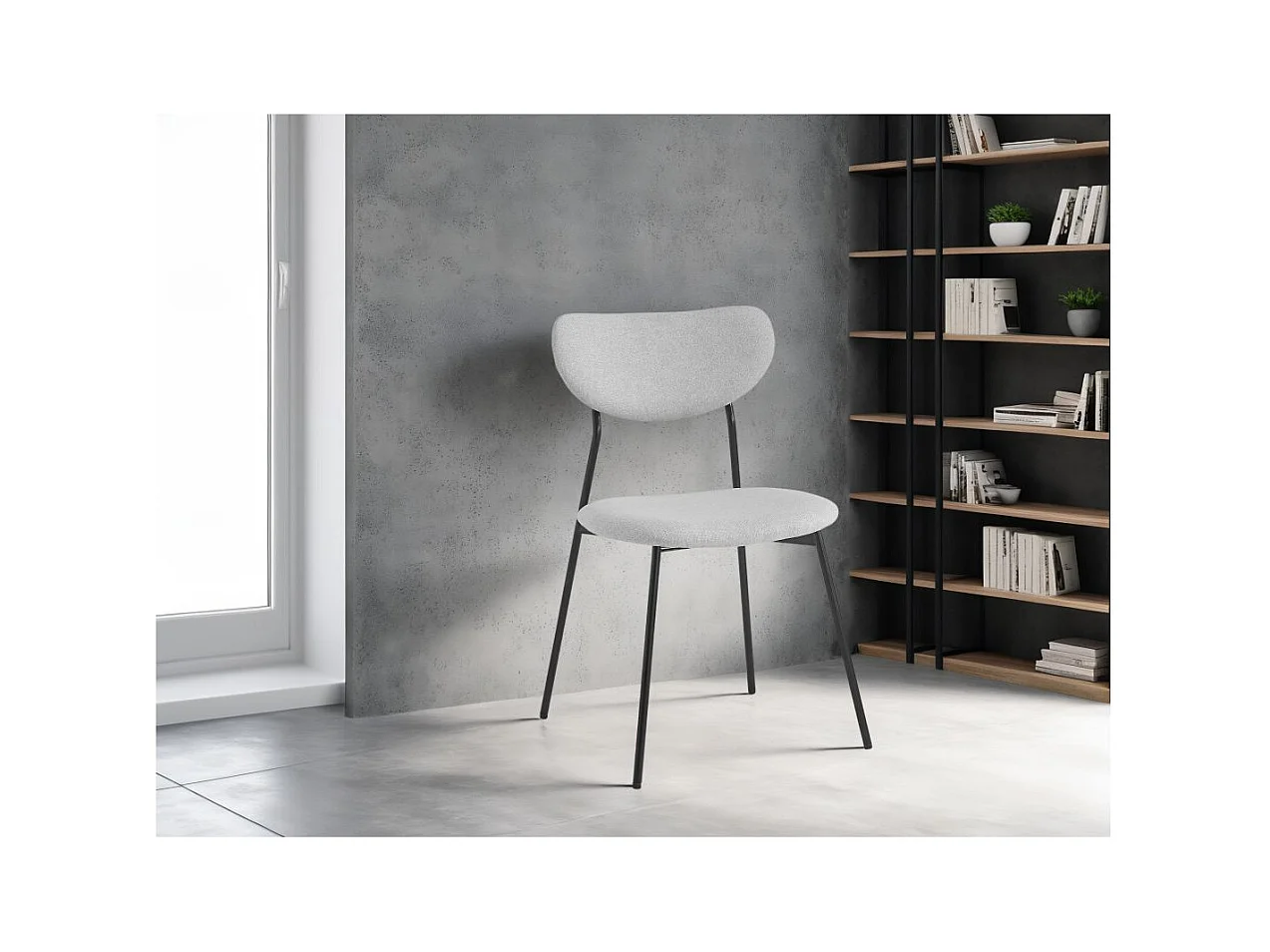 Lot de 6 chaises BRODIE en tissu avec pieds noirs - Gris clair