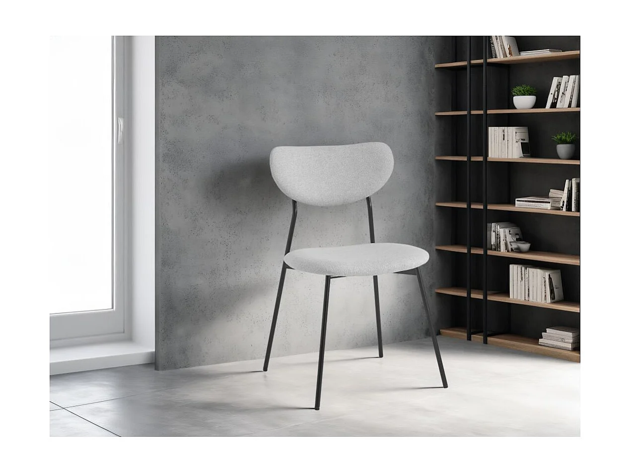 Lot de 6 chaises BRODIE en tissu avec pieds noirs - Gris clair