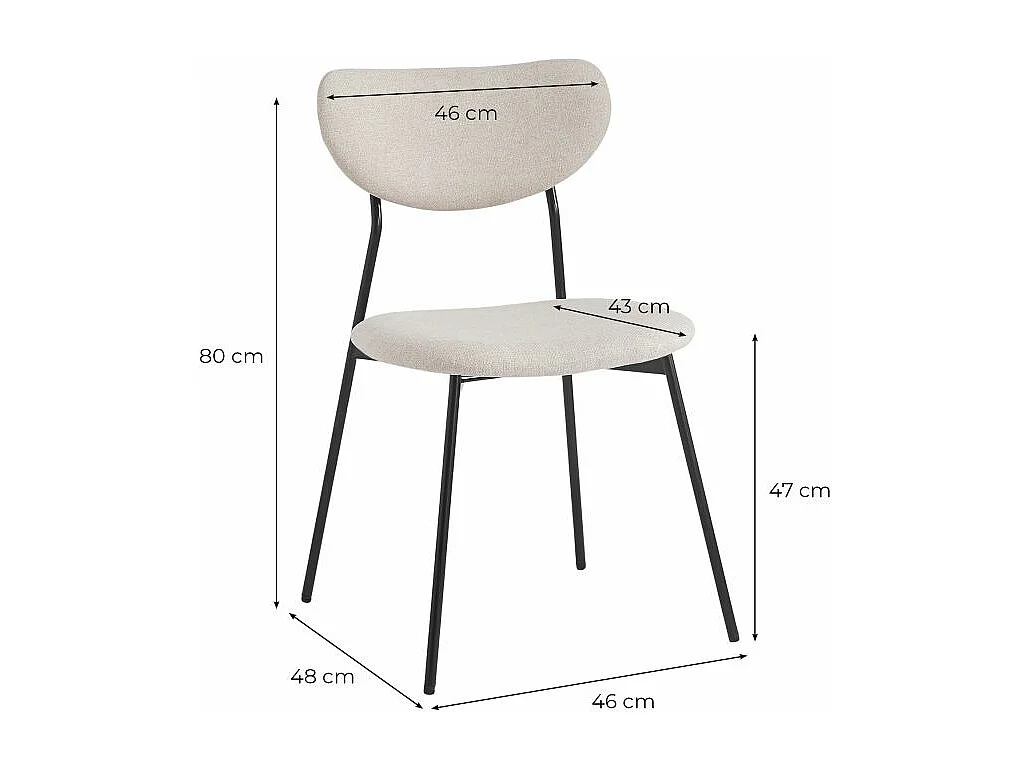 Lot de 6 chaises BRODIE en tissu avec pieds noirs - Gris clair